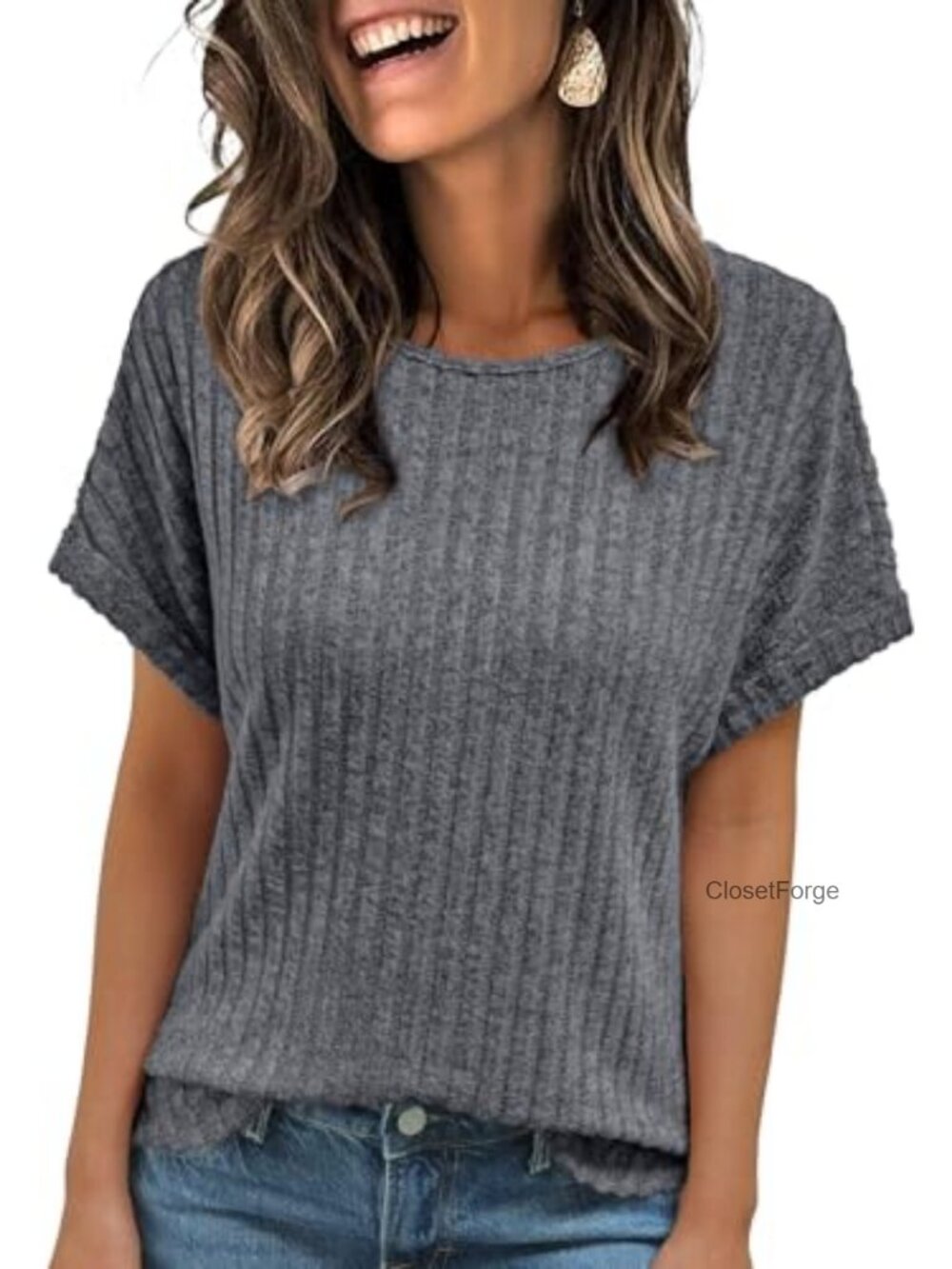 Women's Short Sleeve Tunic Top Lightweight Knit Shirt Casual